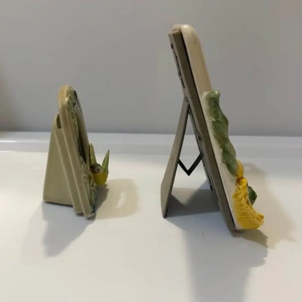 Vintage 80s Takahashi Hummingbird Holder & Fitz Floyd Floral Frame Set